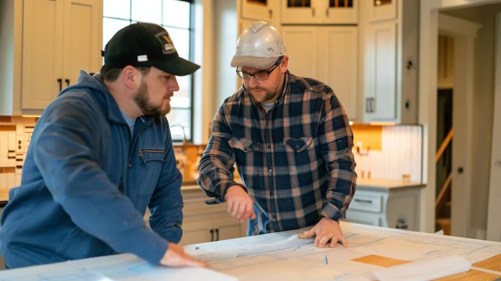 A local Selbyville contractor and homeowner collaborating during a detailed site walkthrough